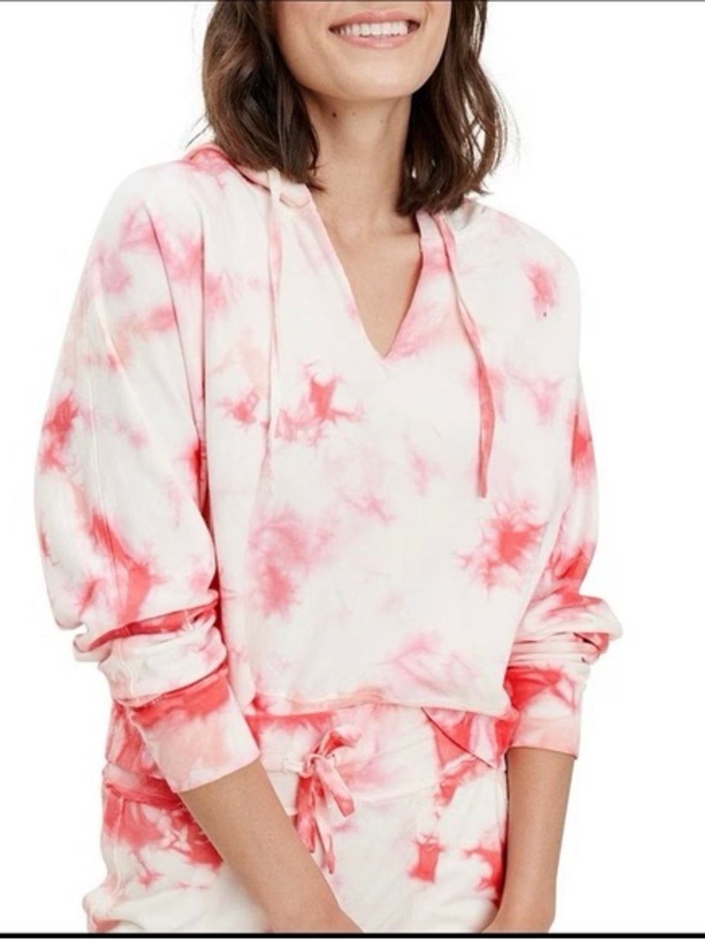 Splendid Burst Tie Dye Hoodie Women’s XL in Pink V-Neck Dropped Shoulders